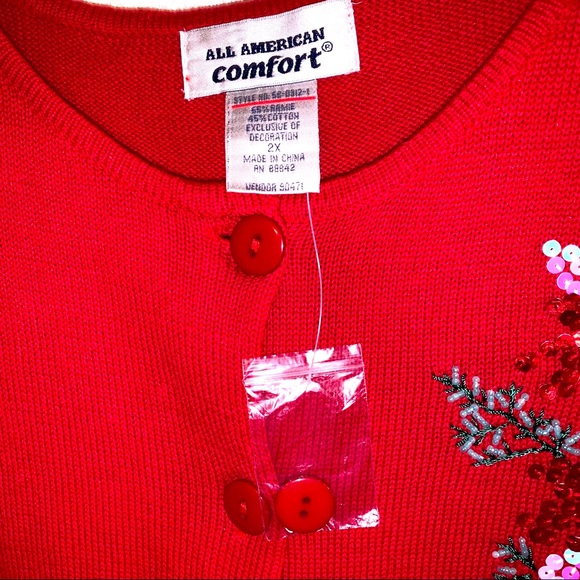 All American Comfort 2X Christmas Button Down Cardigan - Picture 2 of 9